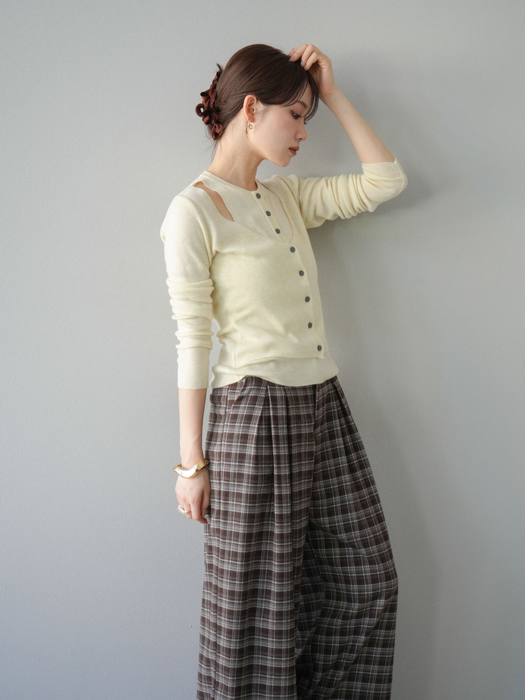 [予約]レイヤードデザインニットカーディガン/アイボリー