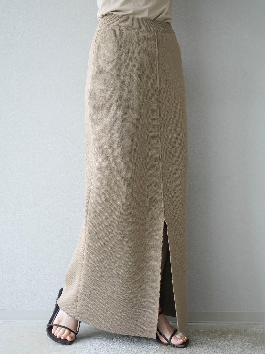 [予約]レーヨンポリIラインニットスカート/ベージュ