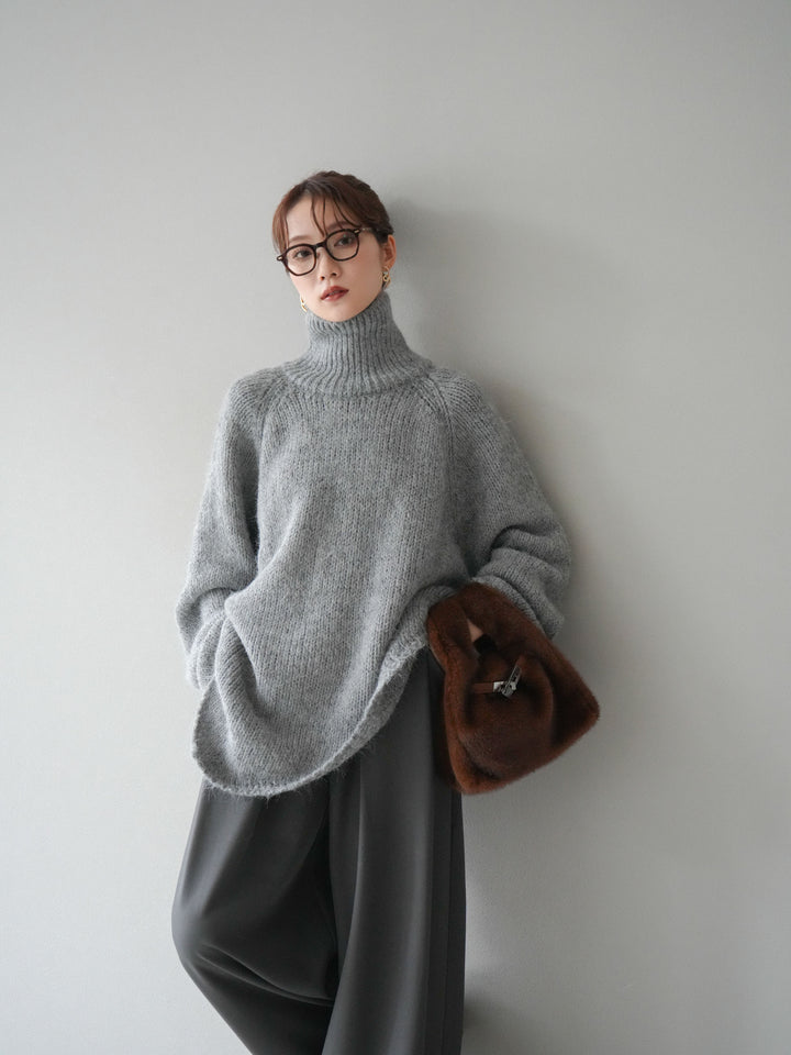 [予約]アシンメトリーハイネックニットプルオーバー/gray