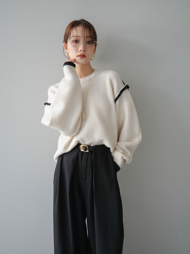 [予約]バイカラーパイピングニットプルオーバー/ivory