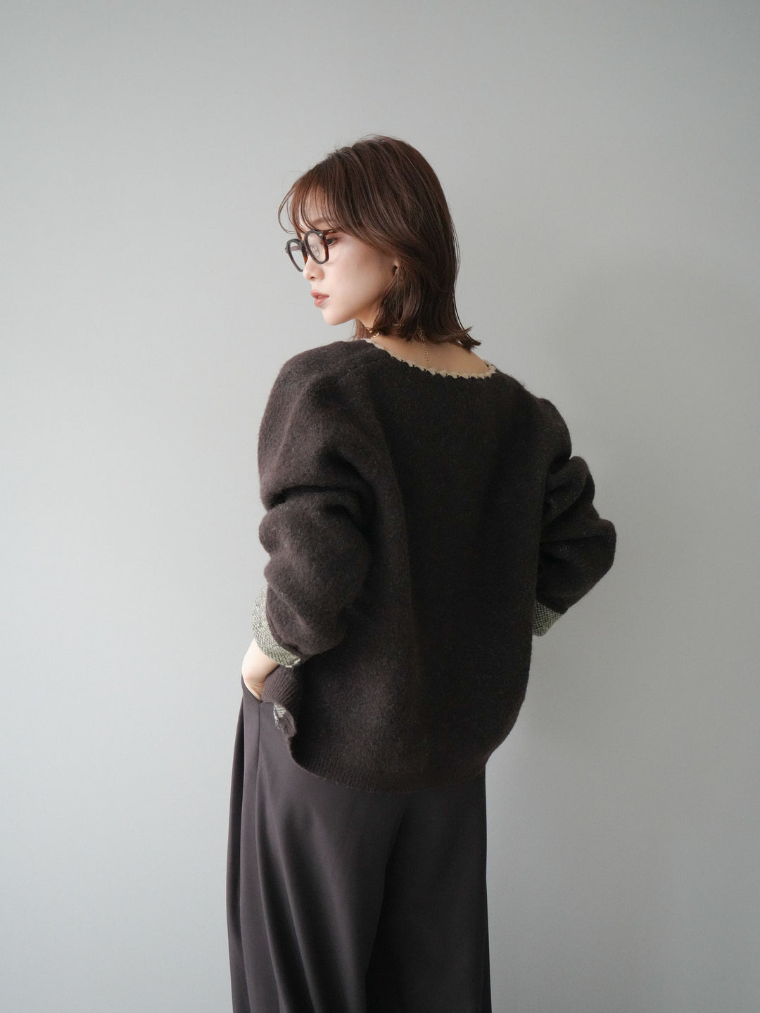 [予約]アンティークフラワージャガードニットカーディガン/brown