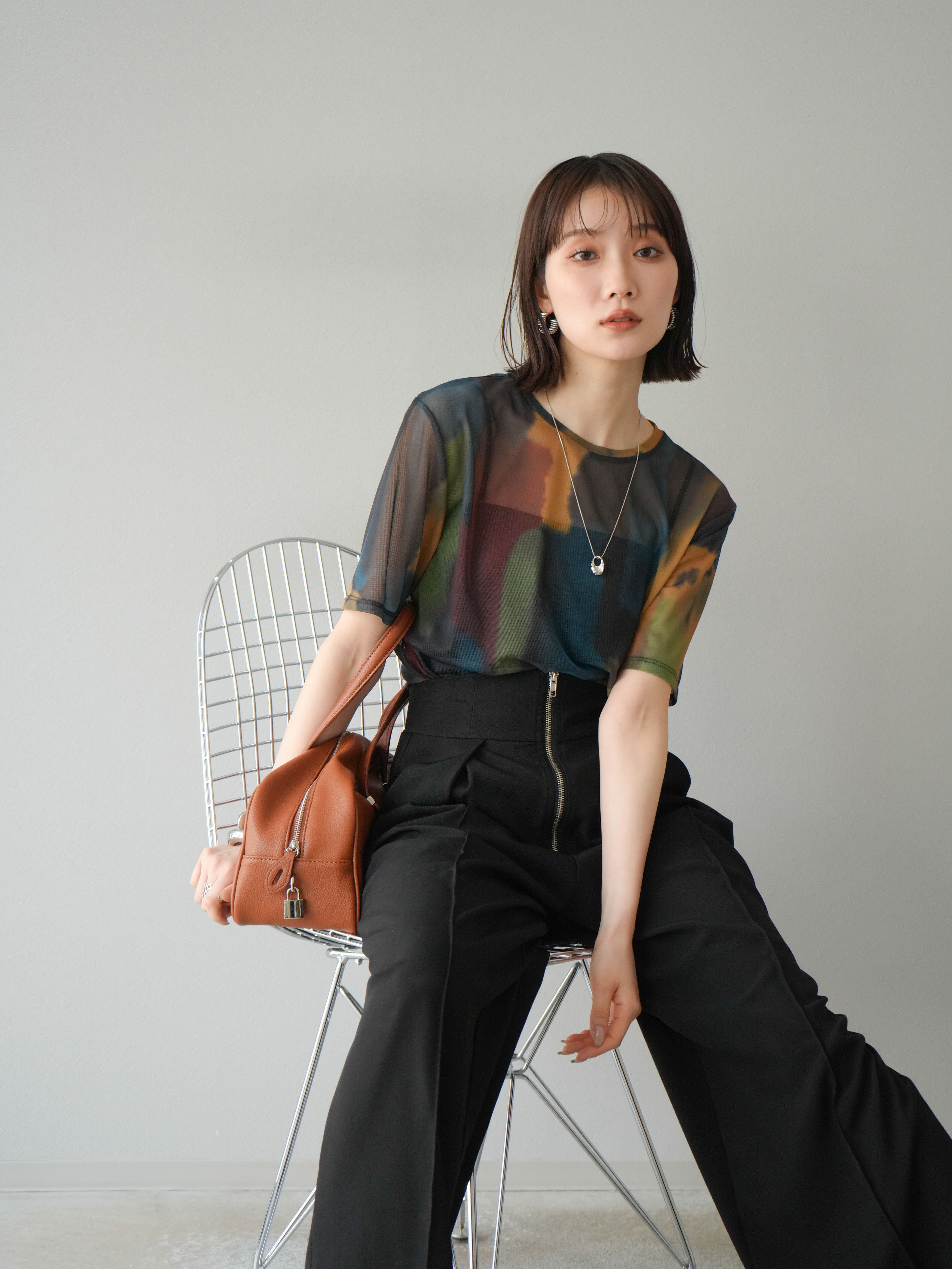 ameri様 水彩アートシアーTシャツ 総柄シアー半袖プルオーバー Lumier 04_739dda5b-ce23-4b9a-af72-