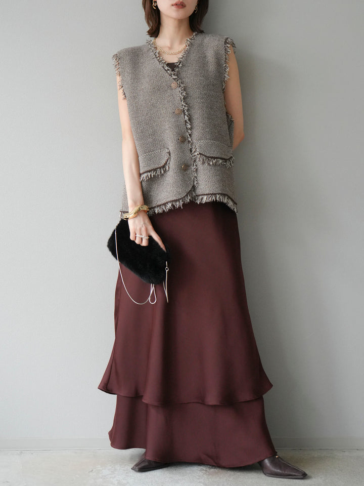 [予約]サテンフリルスカート/ブラウン