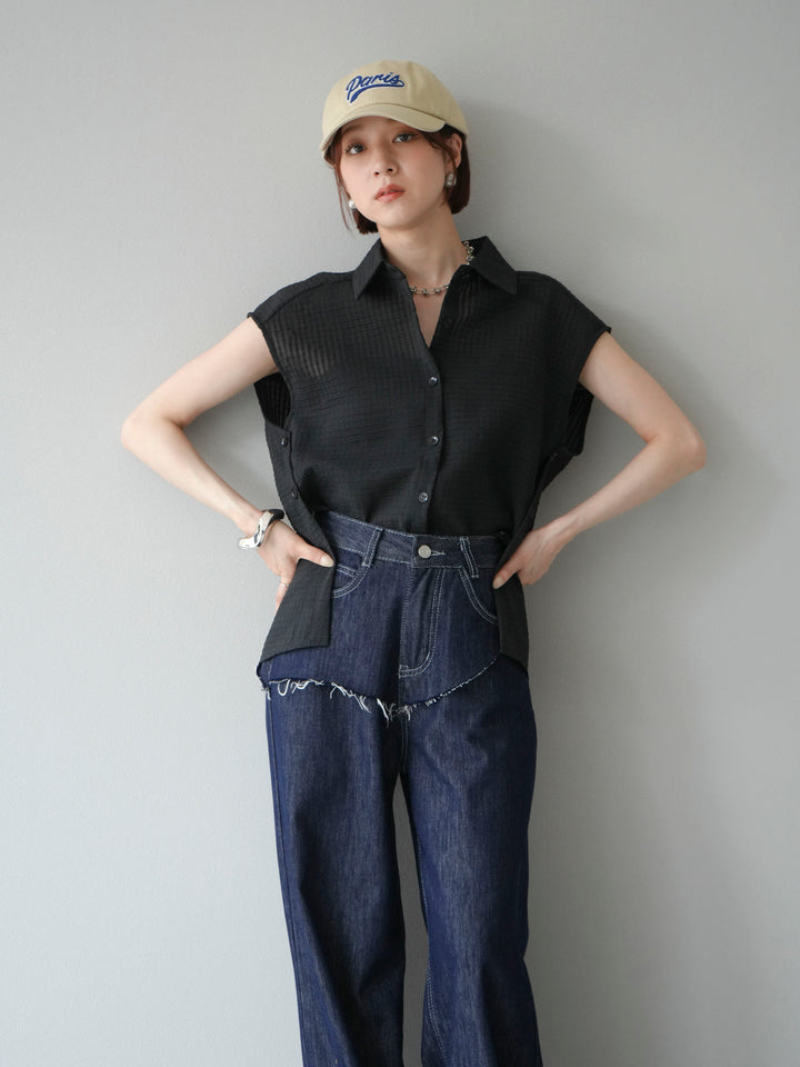 [SET] 透視格紋無袖襯衫 + 透視格紋無袖襯衫 (2 件套)