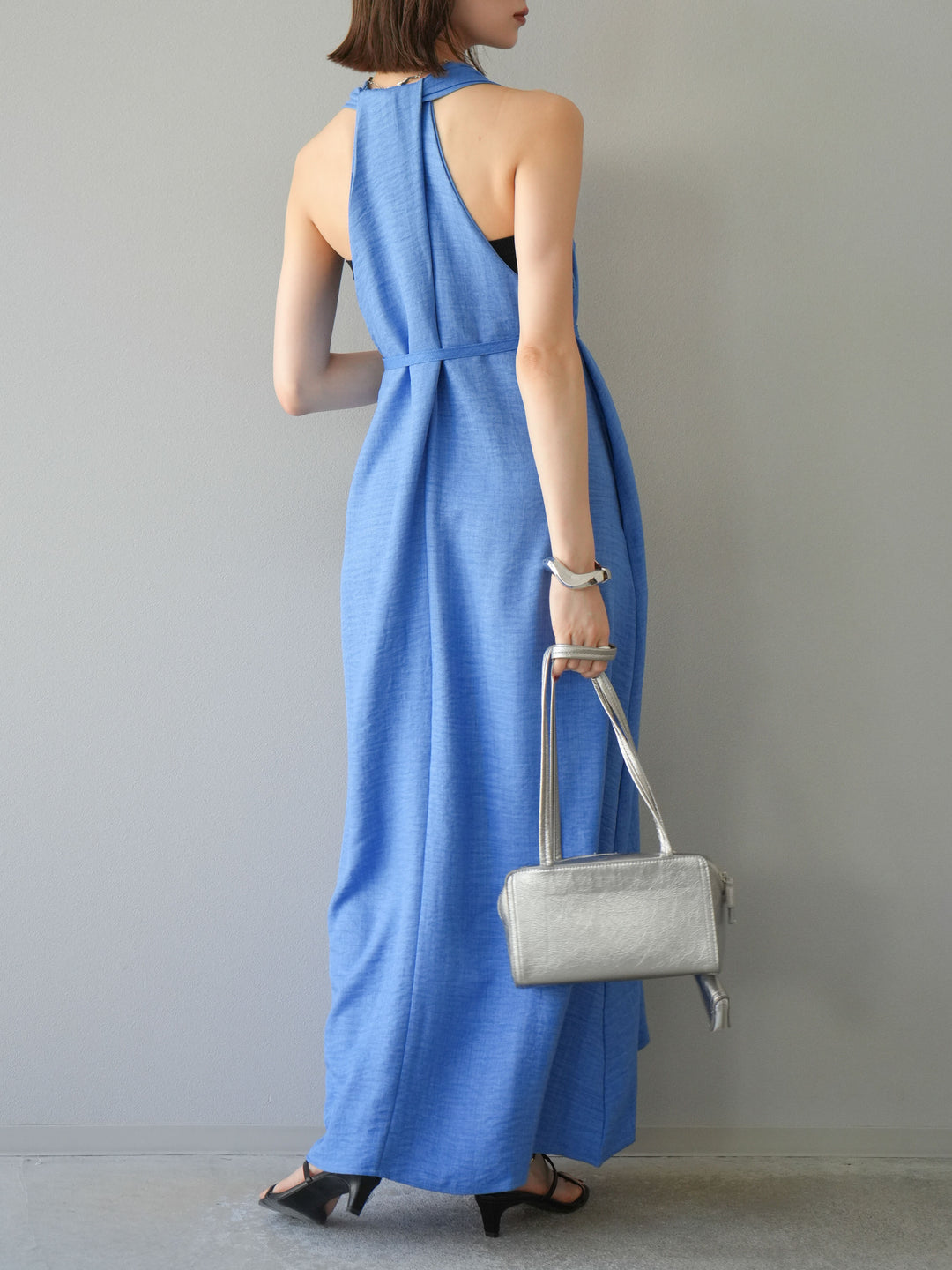 【預購】環形設計不均勻染色洋裝/藍色