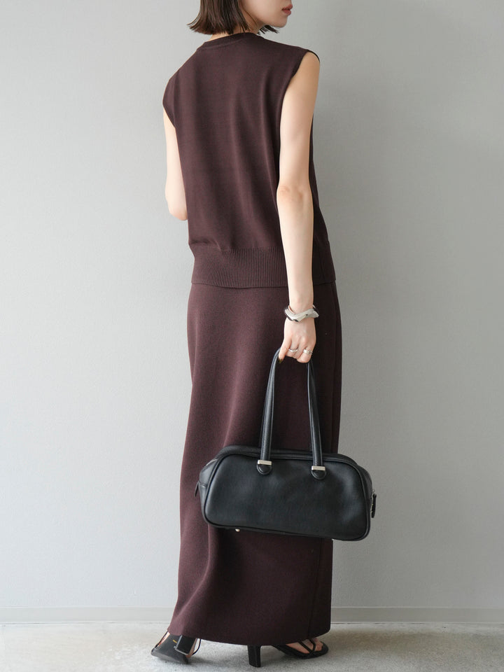 [予約]レーヨンポリIラインニットスカート/ブラウン