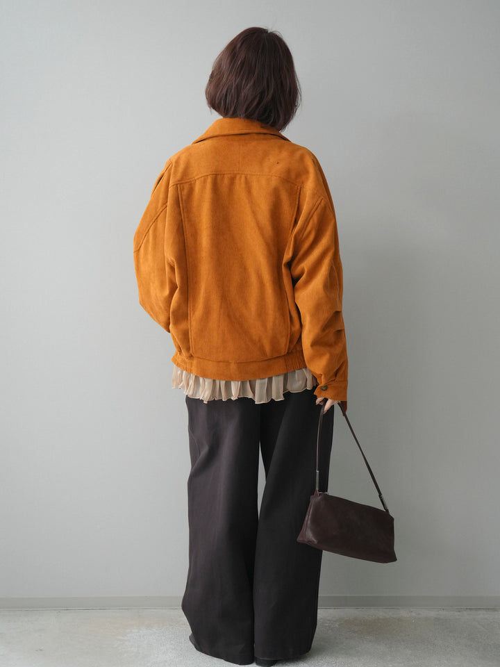 [SET]コーデュロイライダース裾レースブルゾン+カップ付テレコリブベアキャミソール+コットンツイルカーブパンツ(3set)