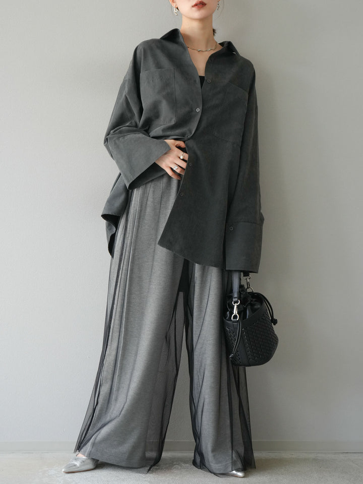 [予約]スエードライクBIGカフスオーバーシャツ/チャコール