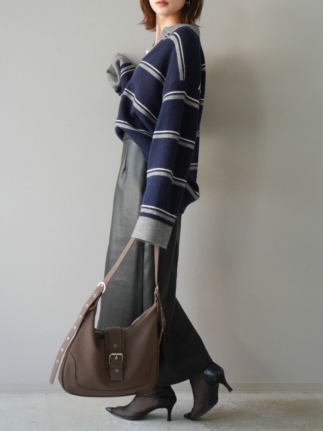 [予約]フェイクレザーZIPタイトスカート/ブラック