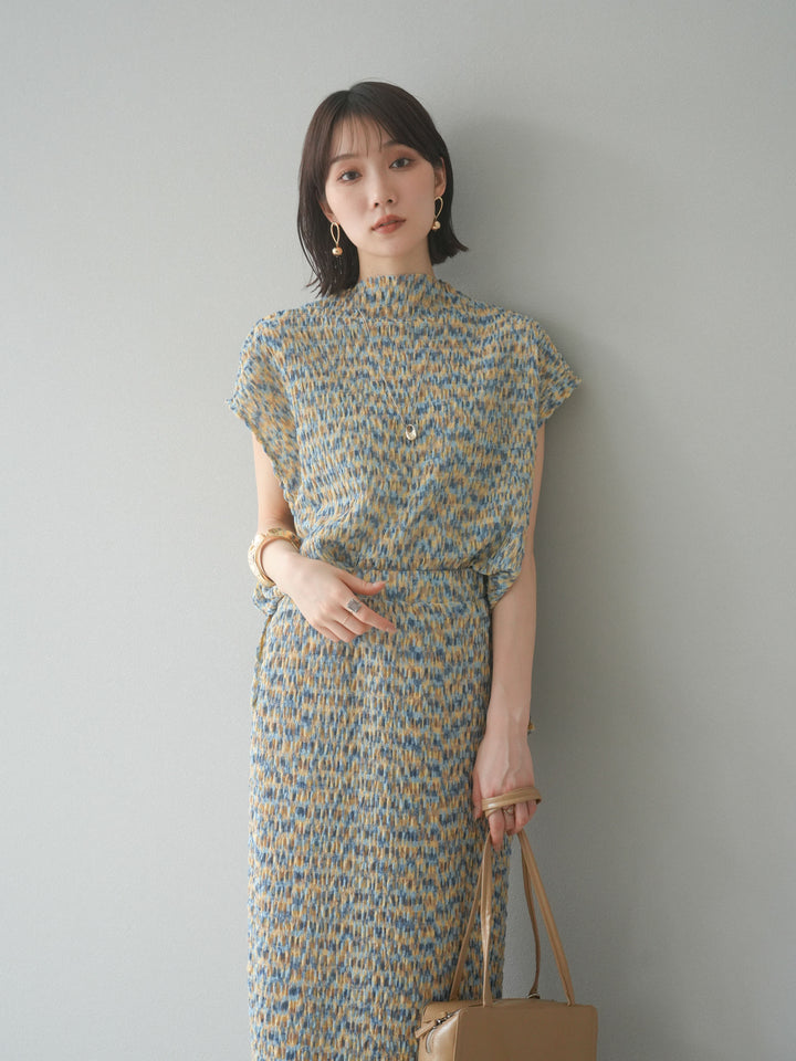 [予約]マルチカラーランダムプリーツフレンチトップス/イエロー