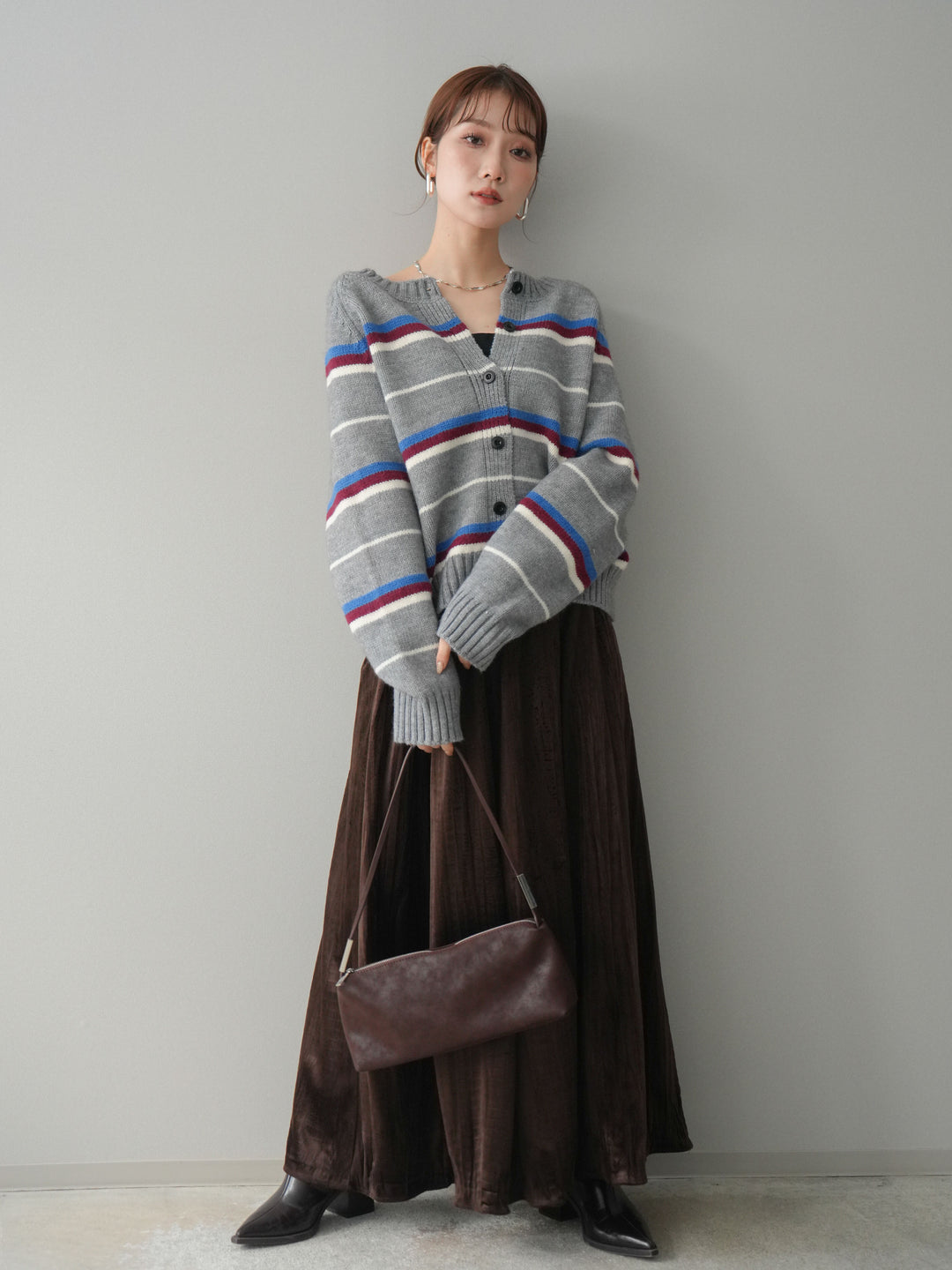 [予約]ワッシャーベロアプリーツスカート/brown