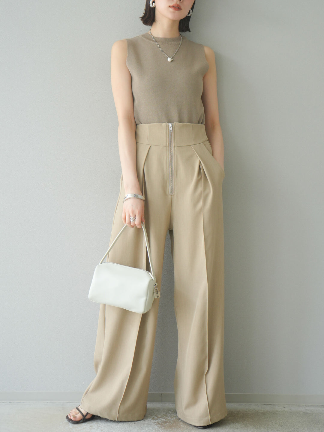 [予約]レーヨンニットタンクトップ/ベージュ