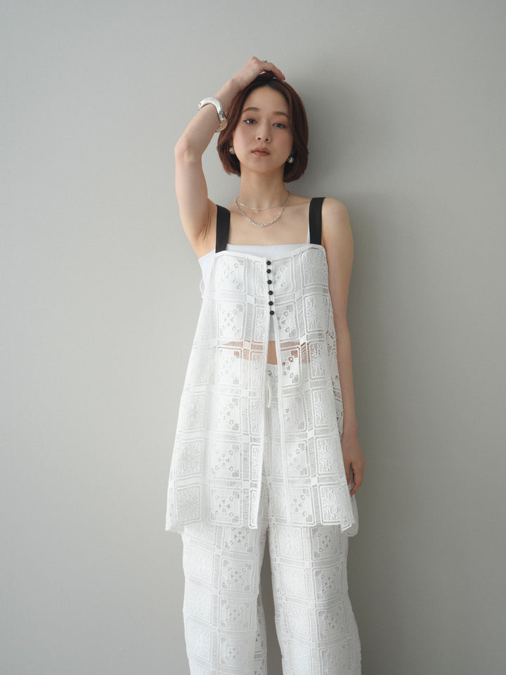 [SET]配色パネルレースキャミソール+パネルレースイージーパンツ(2set)