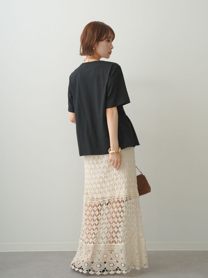 [SET]クールタッチシャーリングTEE+クロシェレースIラインスカート(2set)