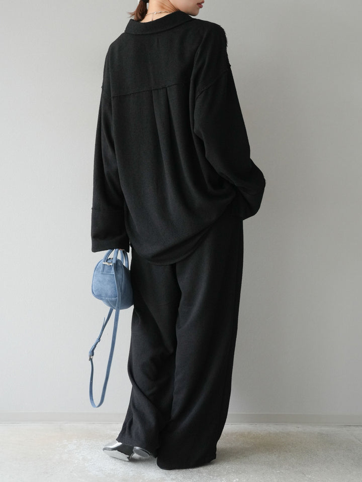 [予約]ネップワイドパンツ/ブラック