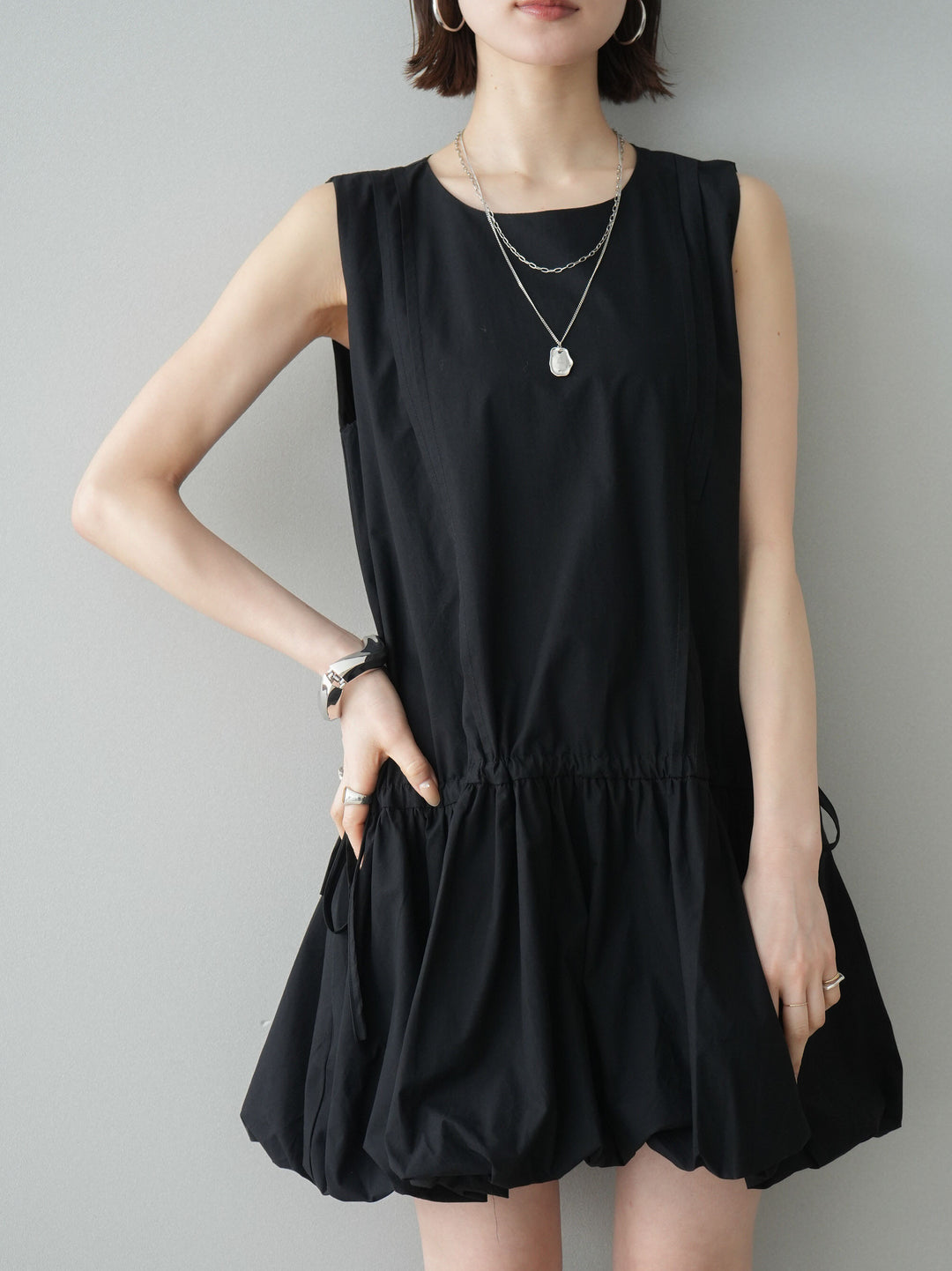 [予約]ノースリバルーンミニワンピース/black