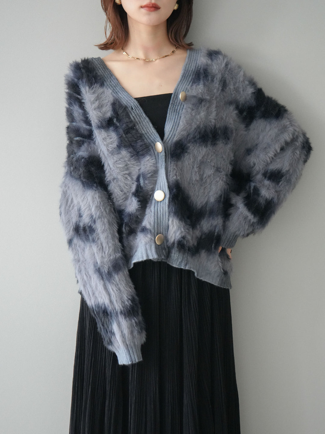 [SET]ニュアンス柄シャギーニットカーディガン+選べるアクセセット(2set)