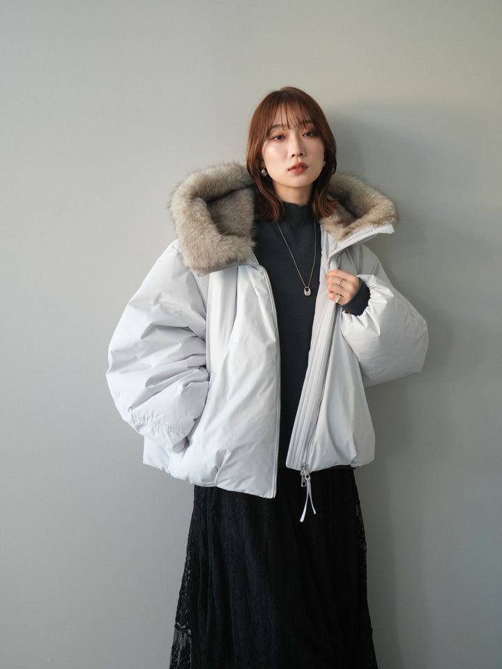 [予約]フードファーショートダウンコート/lightgray