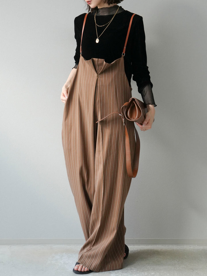 【着回しセット】[SET]ヘリンボーンストライプジレ+シアー切替ベロアトップス+ヘリンボーンストライプサロペット(3set)