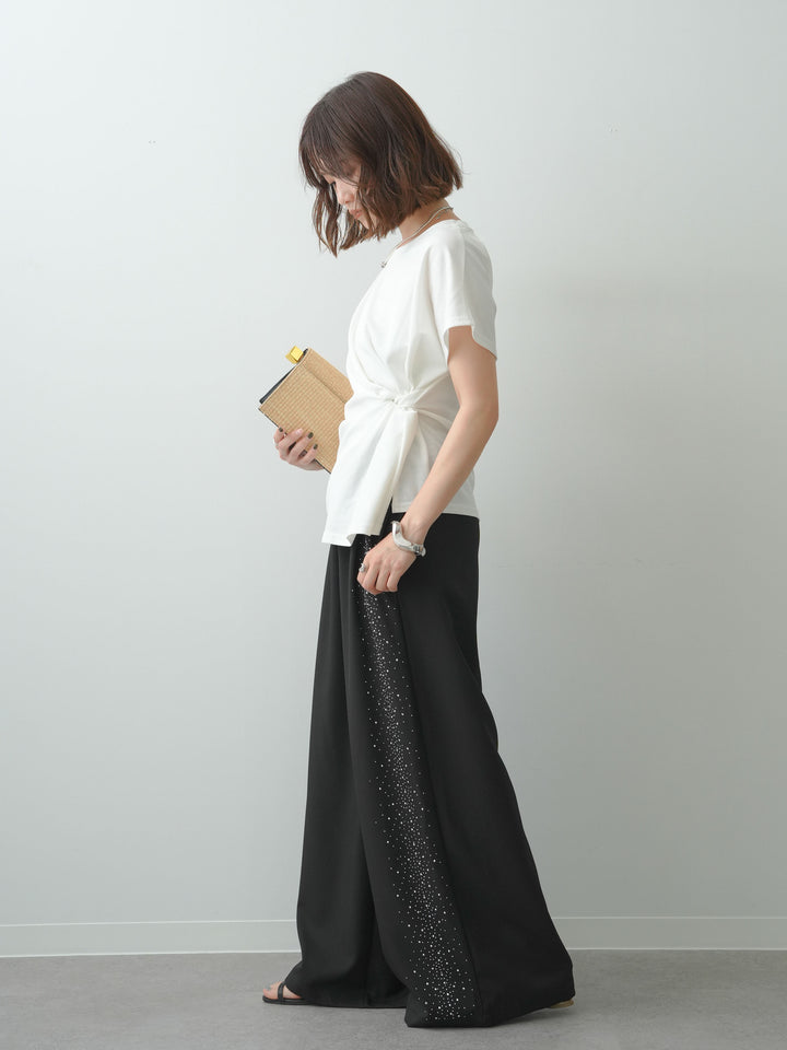 [SET]サイドノットTEE+ポーチベルト付サイドビジュータックワイドパンツ(2set)