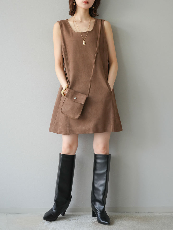 [予約]ショルダーポーチ付スウェードミニワンピース/ブラウン