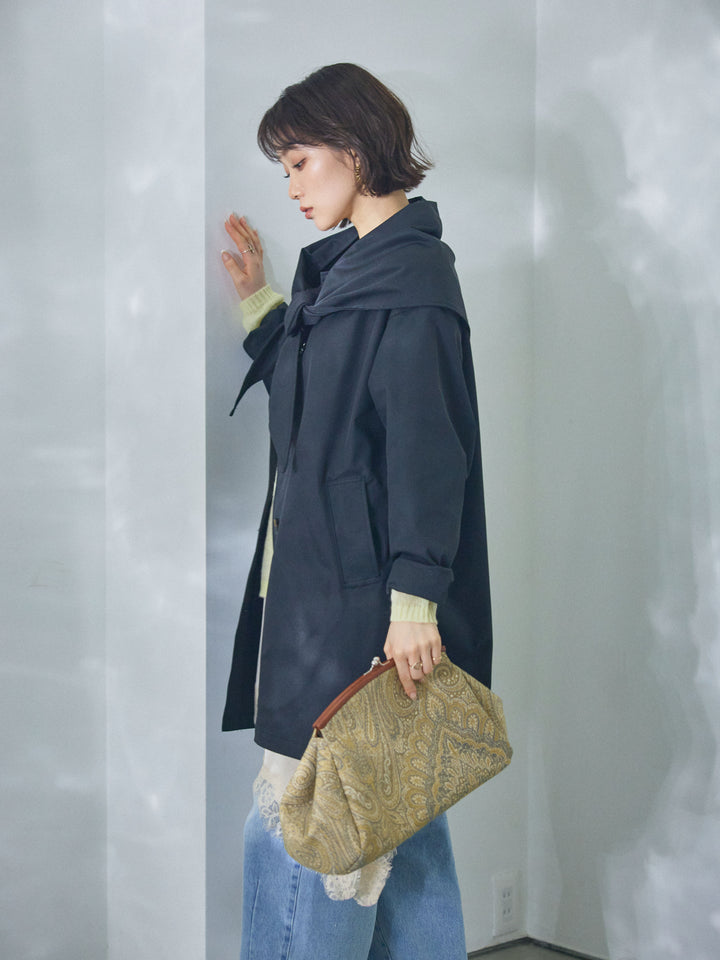 【Allure】[SET]スカーフ付ステンカラーミディアムコート+スカーフ付ステンカラーミディアムコート(2set)