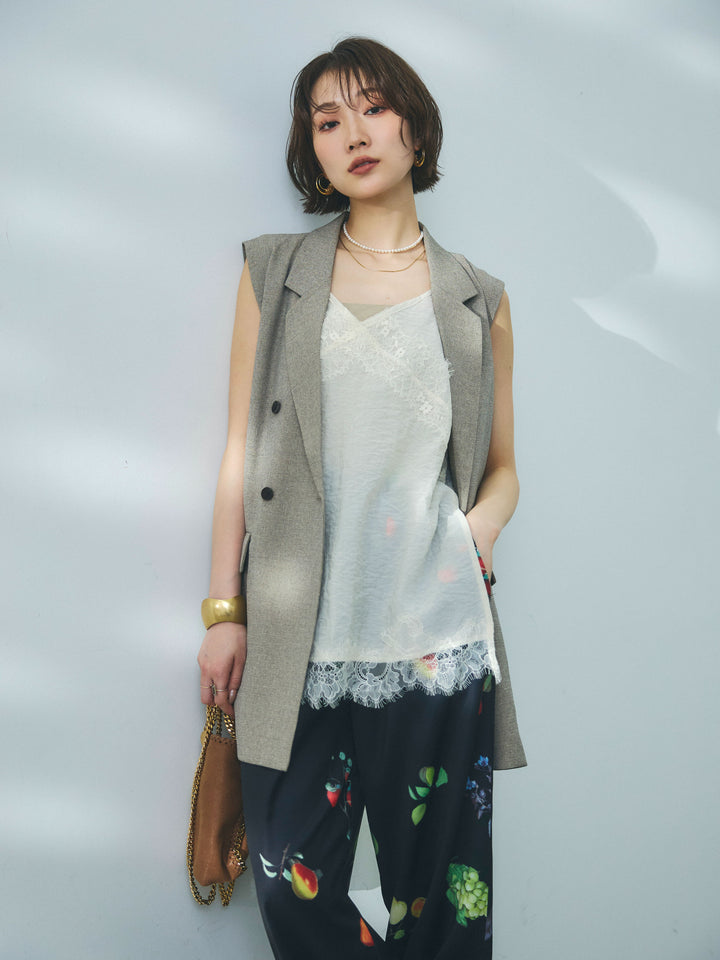 【Allure】[SET]杢調ミディ丈テーラードジレ+杢調ミディ丈テーラードジレ(2set)