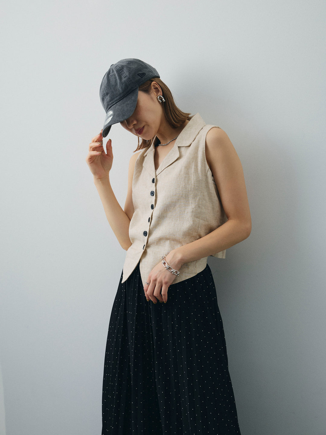 [予約]リネンライクテーラードジレ/オートミール