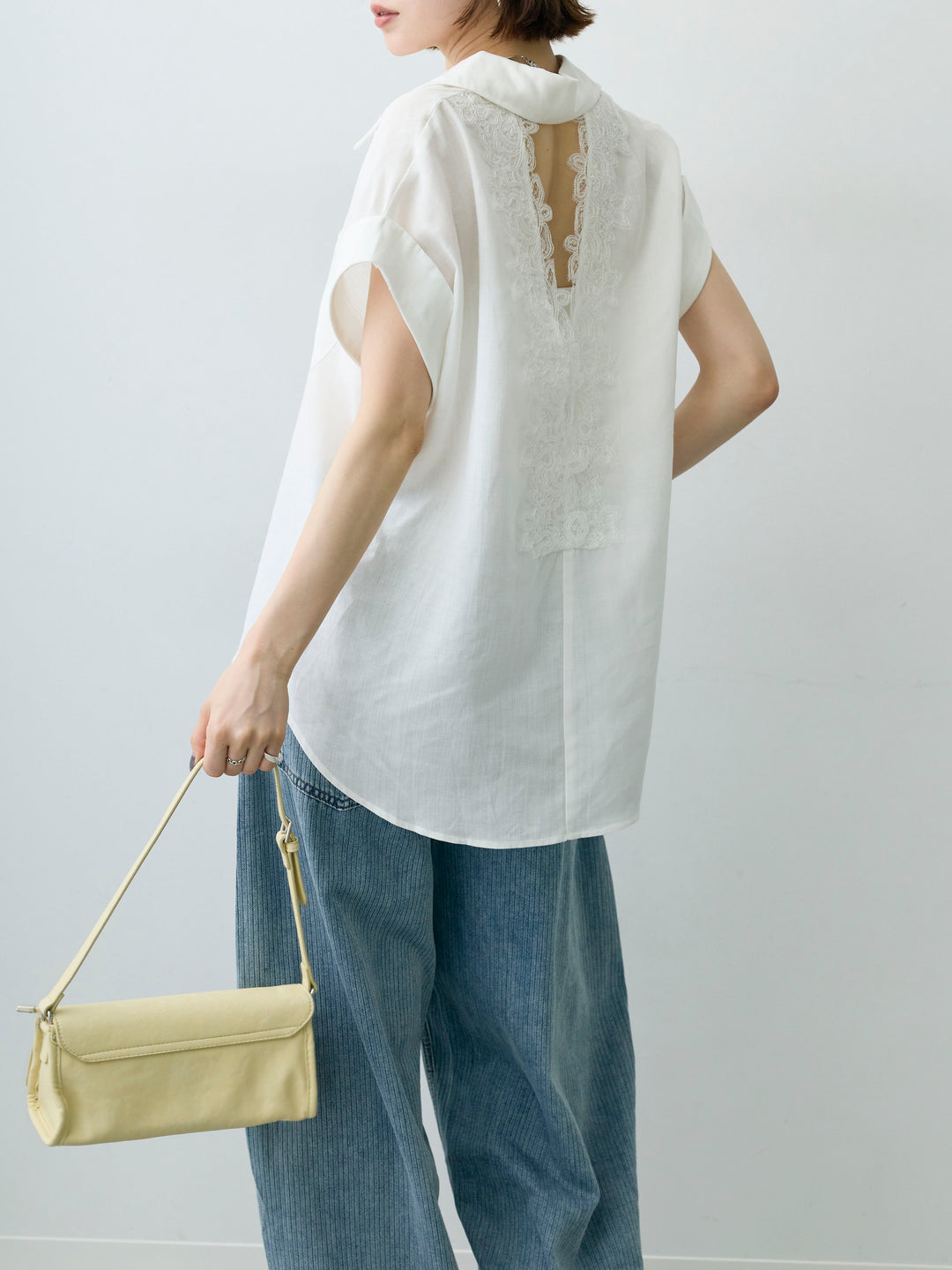 [予約]バックレースフレンチシャツ/white