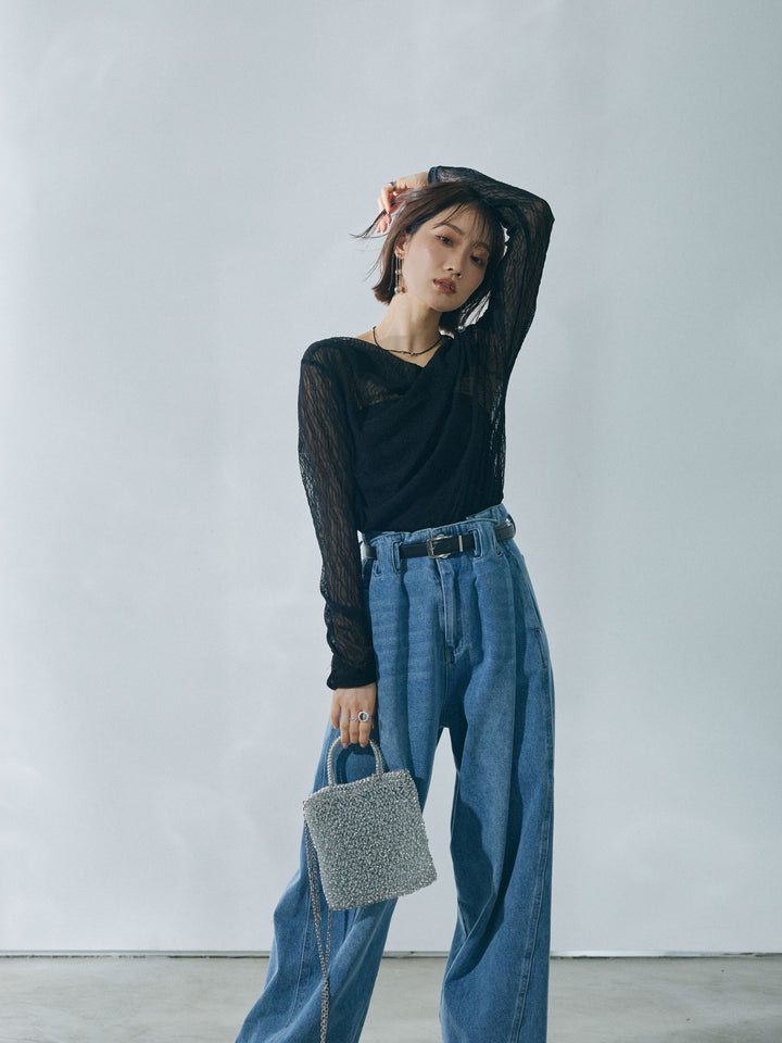 【Allure】[SET]ストレッチレースドレープトップス+ストレッチレースドレープトップス(2set)