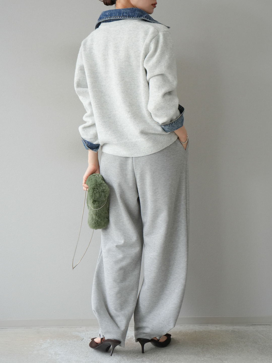 【着回しセット】[SET]デニム襟ボタンニットカーディガン+デニム襟ボタンニットカーディガン+2WAYデザインスウェットパンツ(3set)