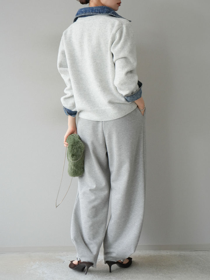 【着回しセット】[SET]デニム襟ボタンニットカーディガン+デニム襟ボタンニットカーディガン+2WAYデザインスウェットパンツ(3set)