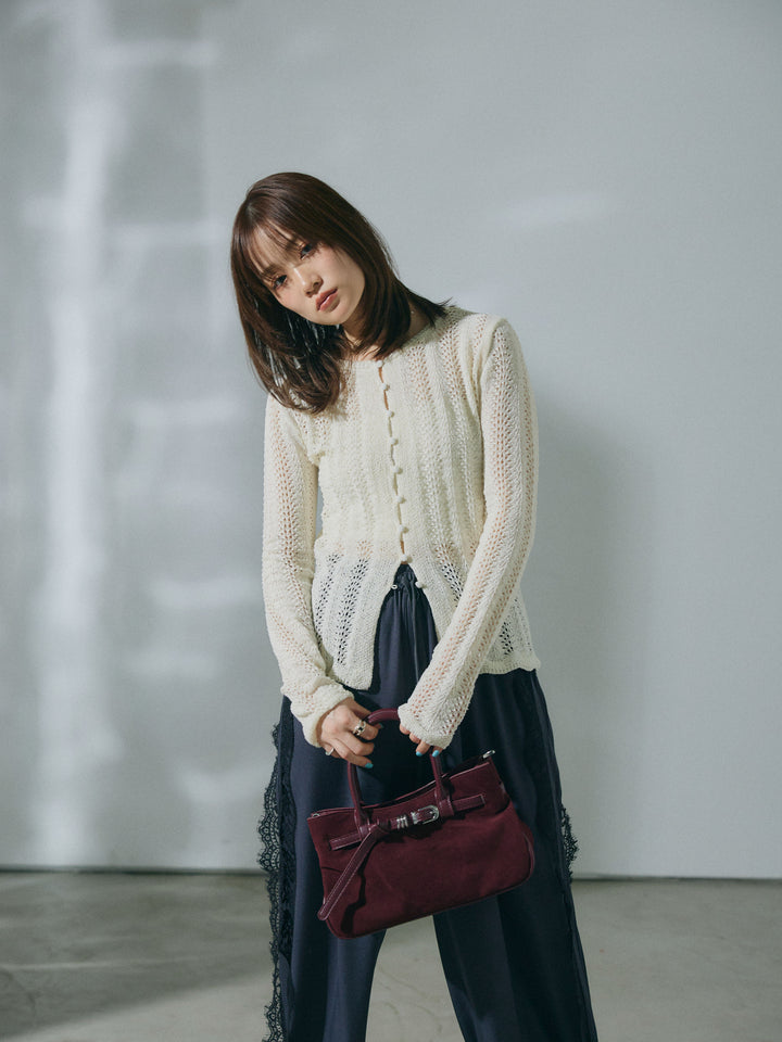 [予約]透かし編みニットカーディガントップス/ivory