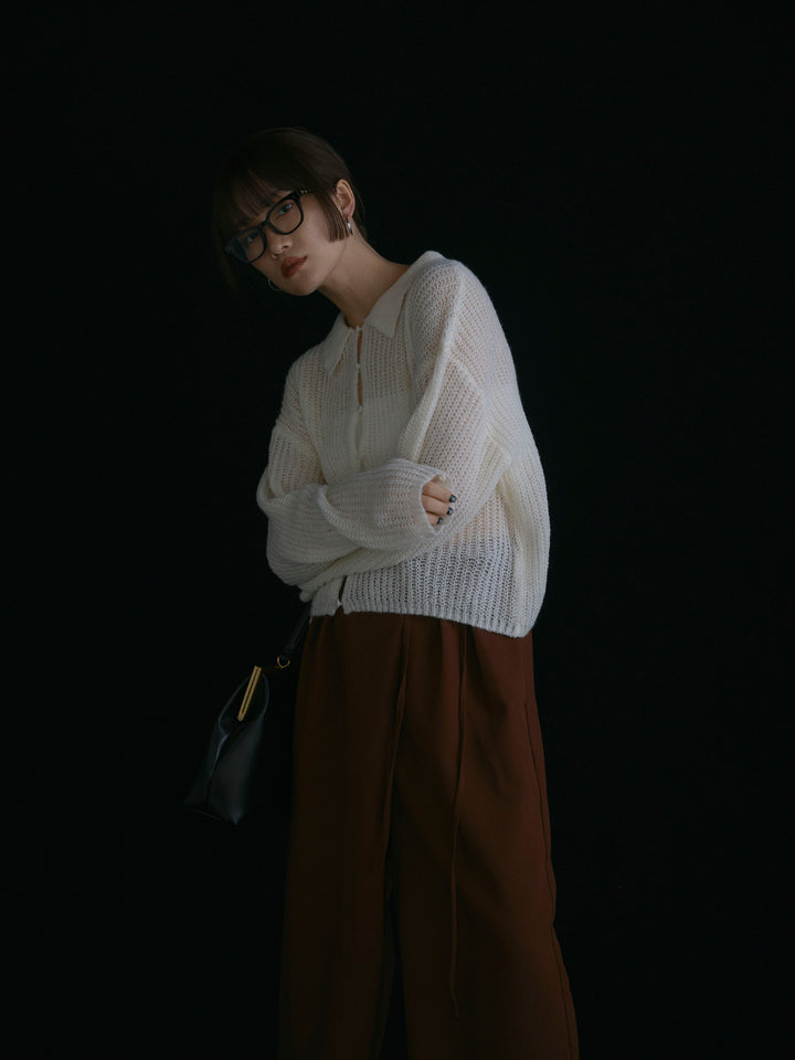 [予約]起毛片畦編みシアーポロニット/アイボリー