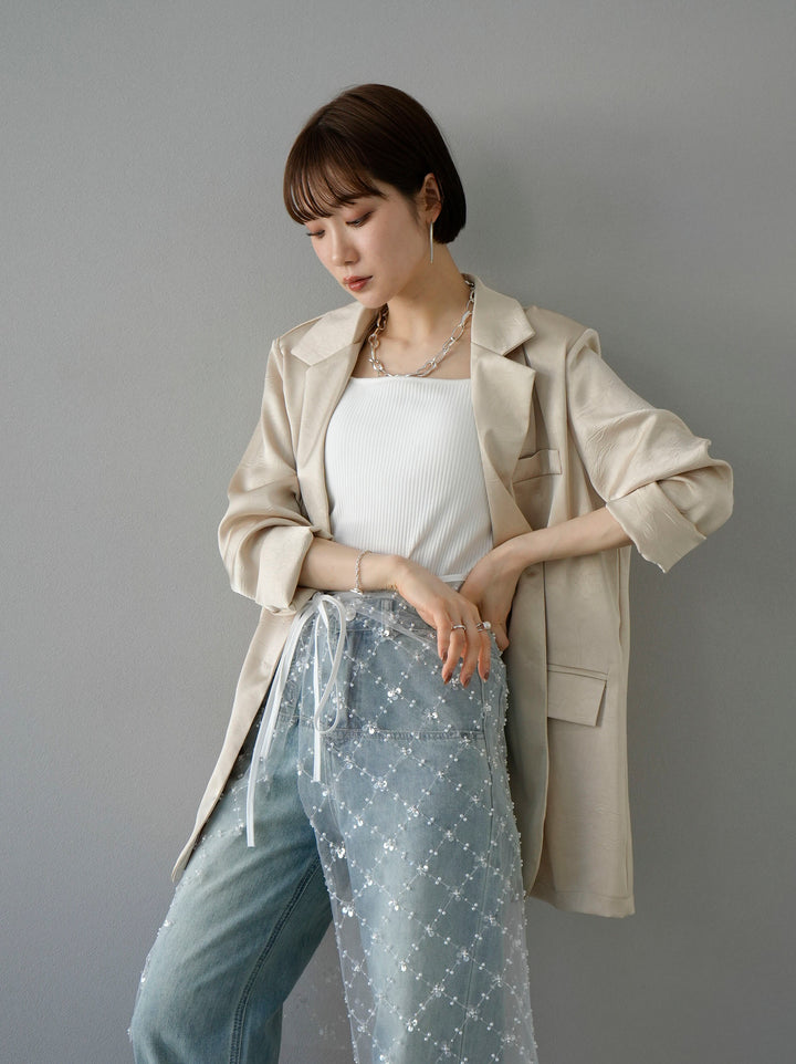[Pre-order] Crushed satin tailored jacket/cream
