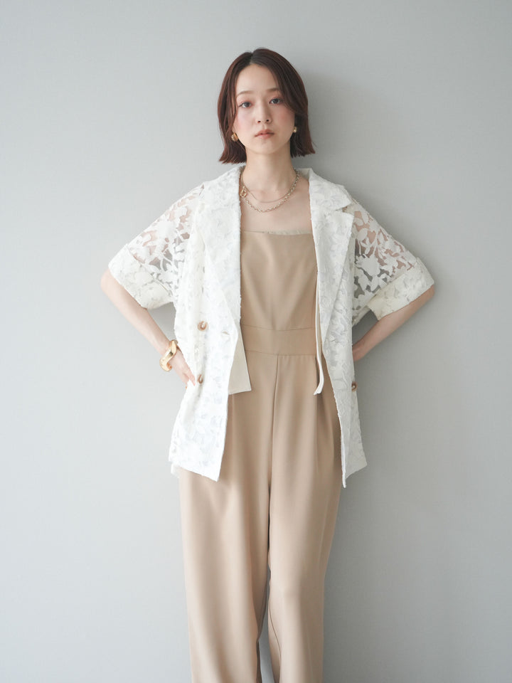 [予約]ショルダーリボンサロペット/beige