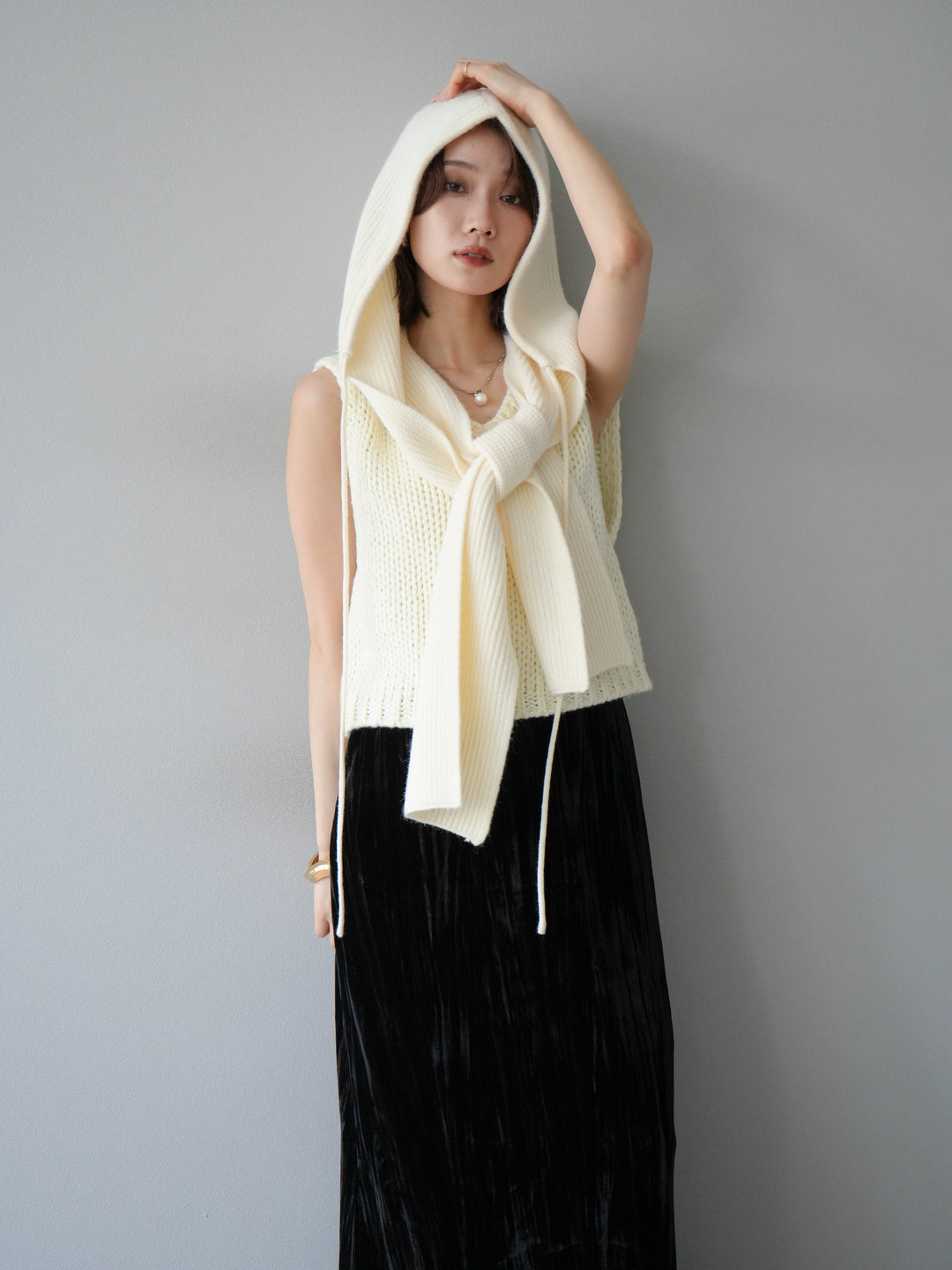 [予約]フードニットマフラー/アイボリー