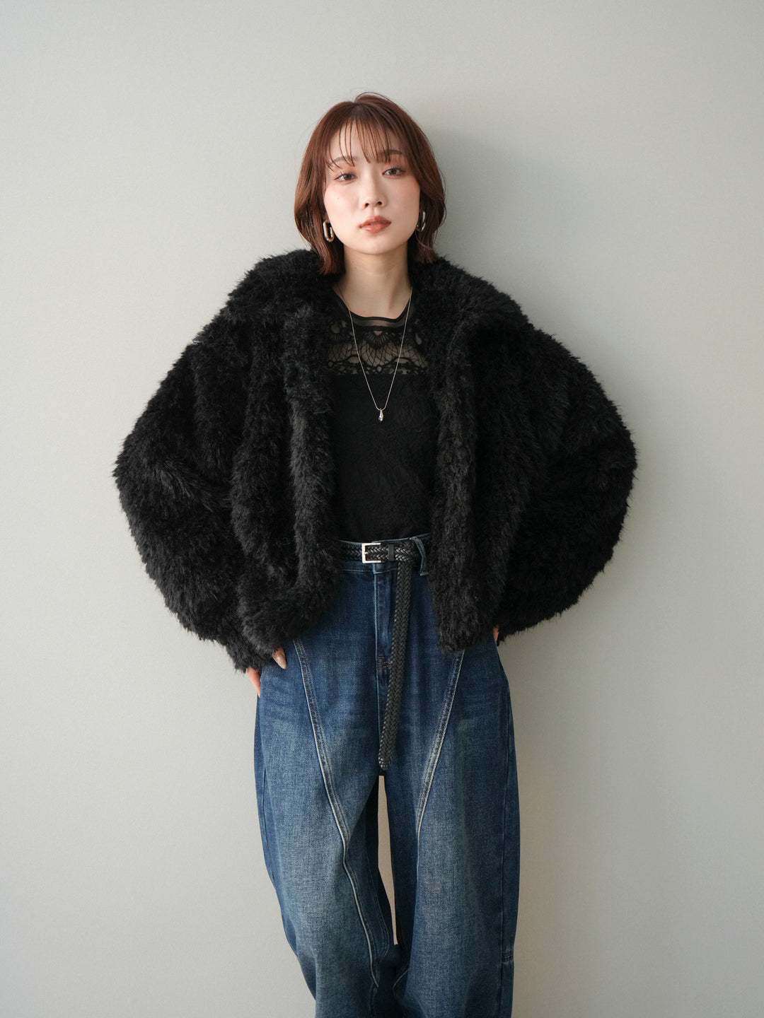 [SET]フェイクファー襟付きショートブルゾン+フェイクファー襟付きショートブルゾン(2set)