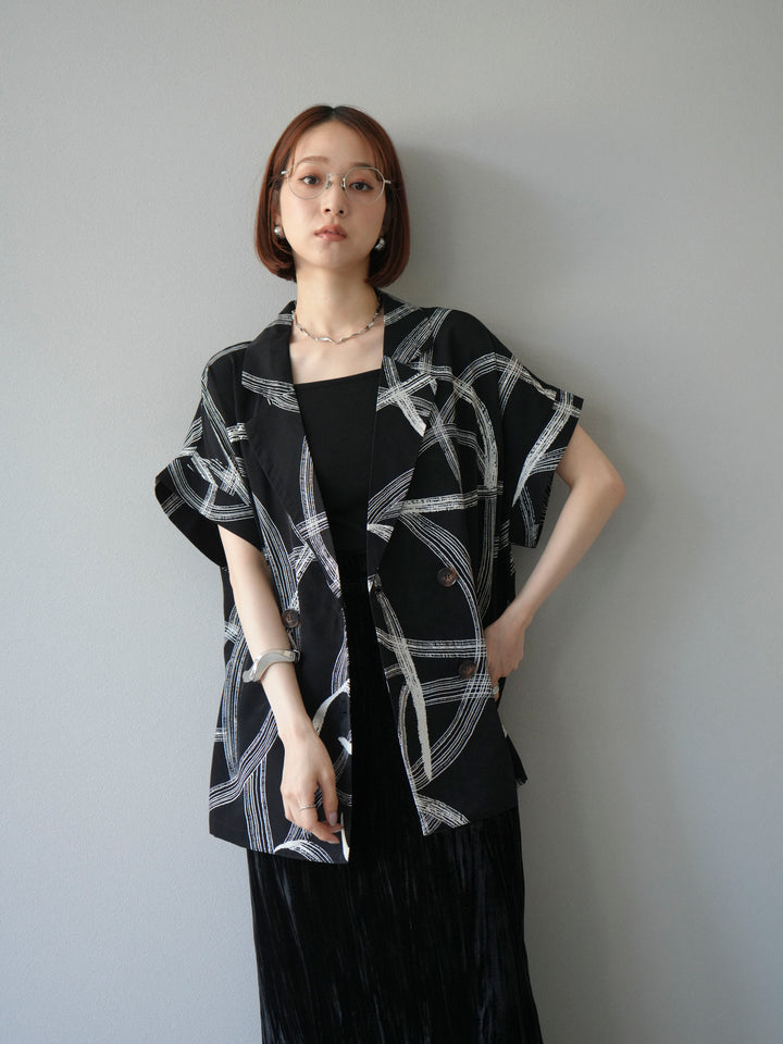 [予約]サークル柄ハーフジャケット/ブラック