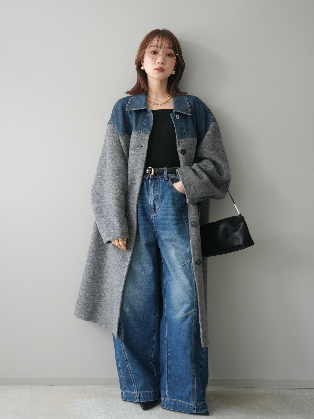 [予約]デザインステッチカーブデニムパンツ/navy