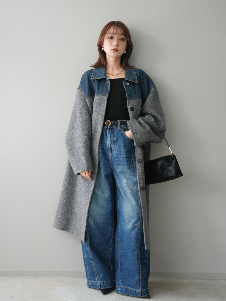 [予約]デザインステッチカーブデニムパンツ/navy