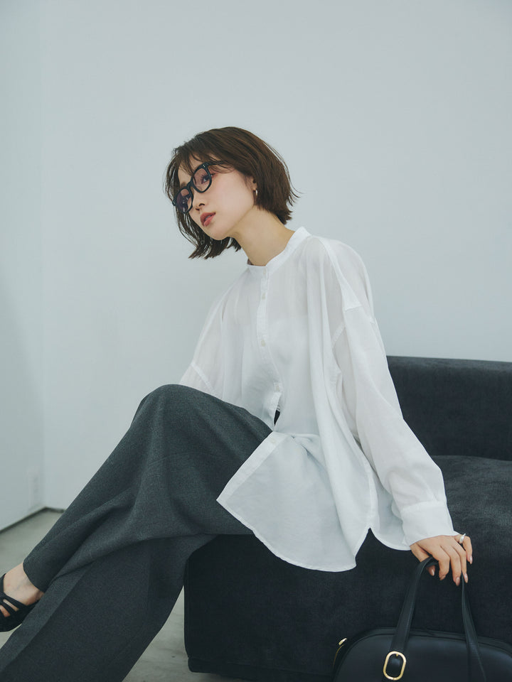 【Allure】[SET]テンセルデニムバックギャザーシャツ+杢調ライトストレートパンツ(2set)