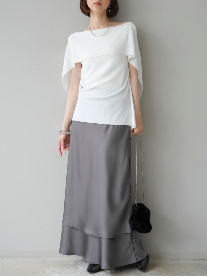 [予約]マントデザインスリットドルマンニット/アイボリー