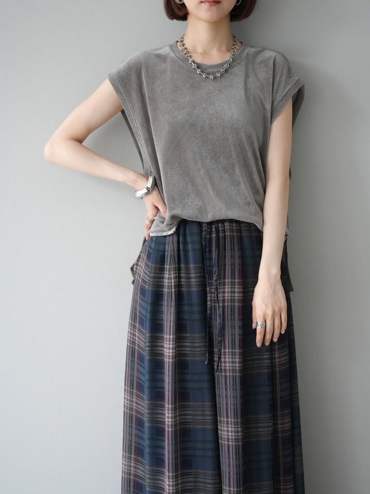 [予約]シアーフロッキーベロアルーズノースリーブTシャツ/チャコール