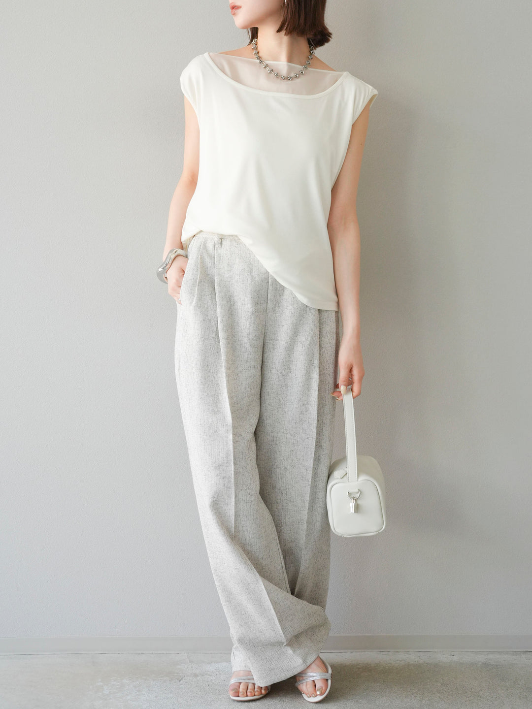 [予約]ミックスツイードタックパンツ/アイボリー