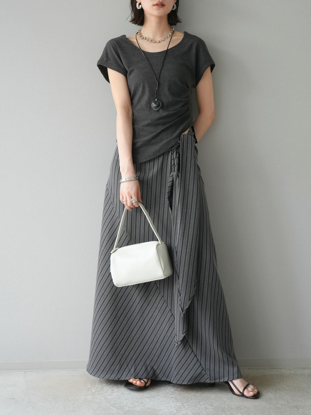 [予約]サイド巻きツイルスカート/ストライプ