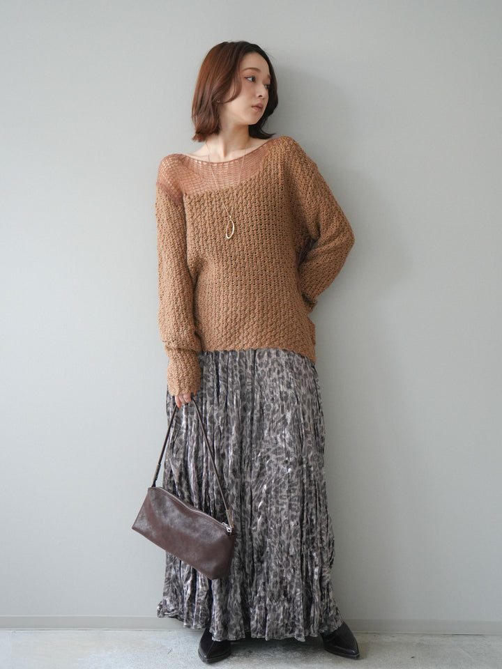 [予約]レオパードベロアワッシャーロングスカート/gray