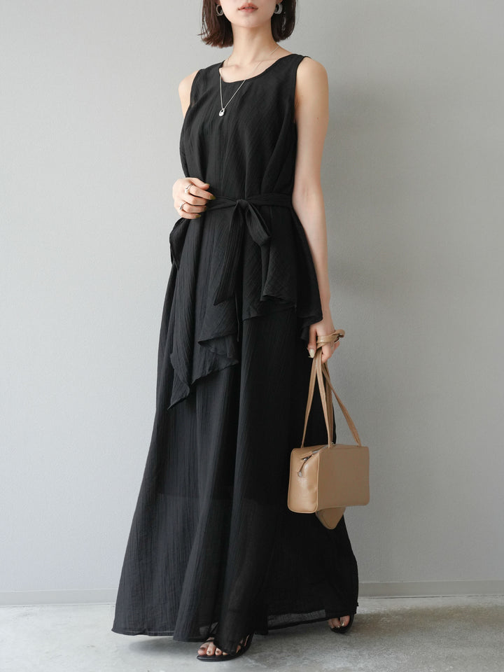 [SET]ワッシャーシアーアシメブラウス＆キャミワンピース+選べるアクセセット(2set)