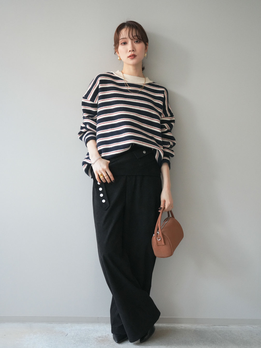 [予約]コーデュロイ巻きベルト付きパンツ/black