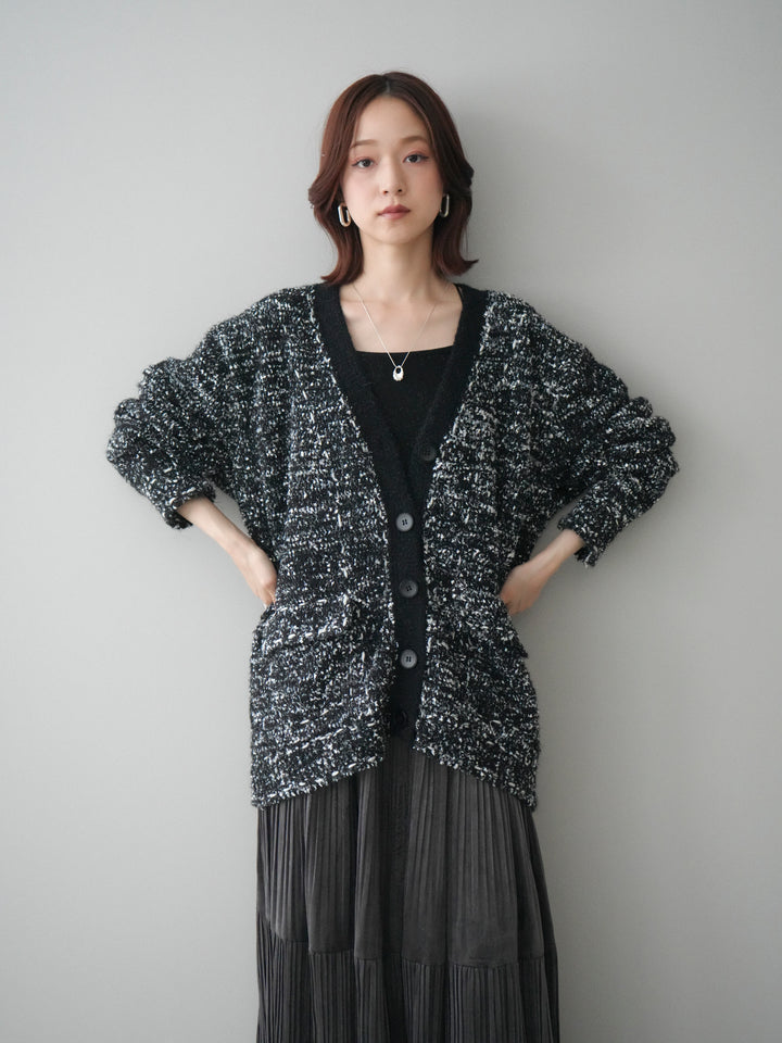 [SET]モールネップニットカーディガン+ベロアティアードワッシャースカート(2set)
